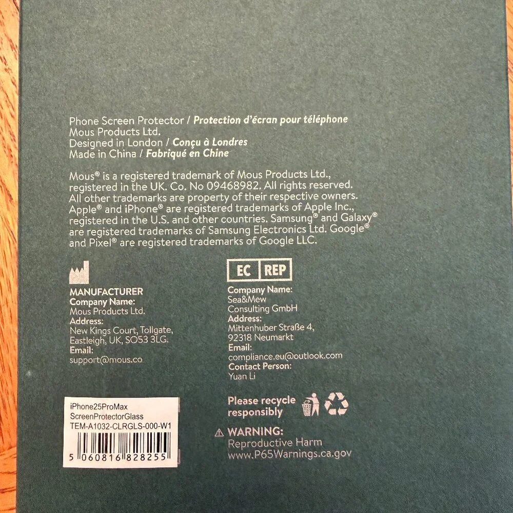Mous Tempered Glass iPhone 17 Pro Max Screen Protector (2 Pack) New In Box